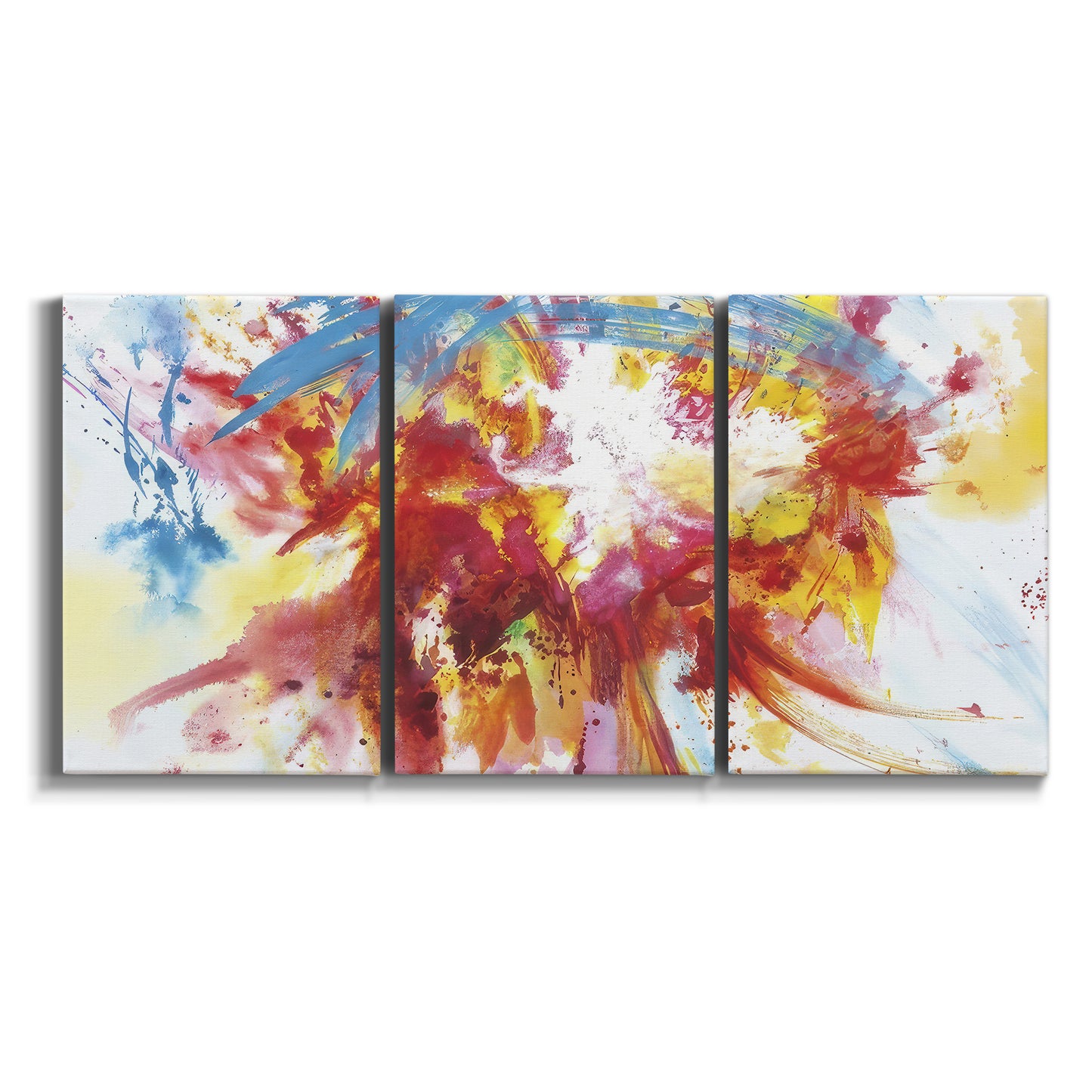 Three-panel canvas wall art featuring bright abstract summer palette on white background.