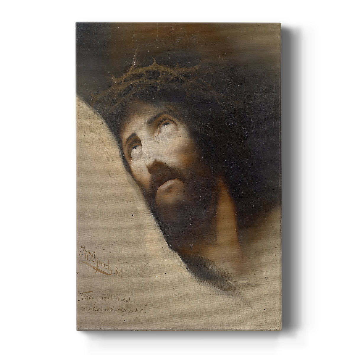 Canvas art print featuring a symbolic portrait of a figure with bowed head in soft, glowing light on a clean white background.