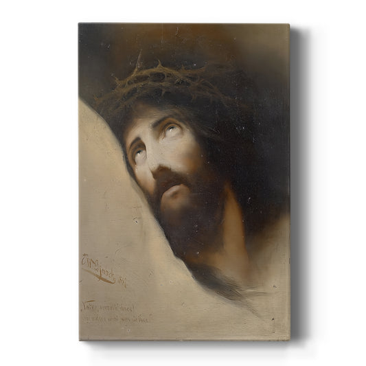 Canvas art print featuring a symbolic portrait of a figure with bowed head in soft, glowing light on a clean white background.