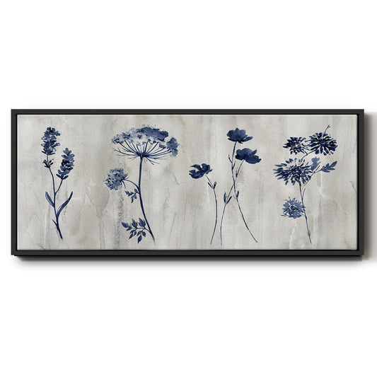 Indigo Row - Floater Framed Canvas Print