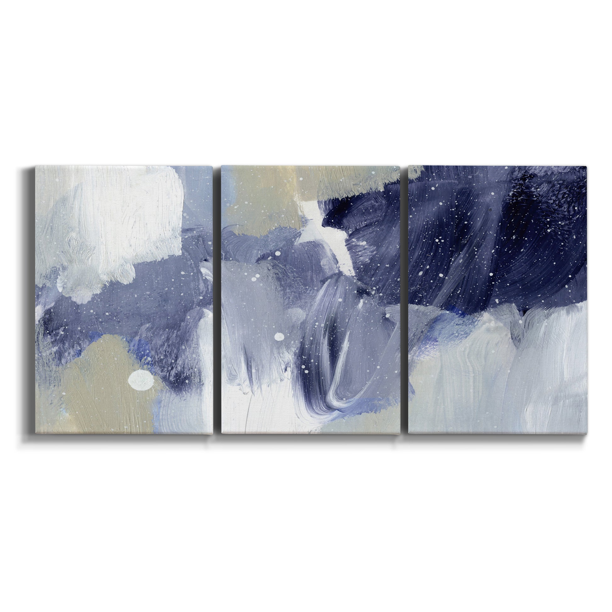 Three-panel canvas wall art featuring abstract sky break composition on white background.