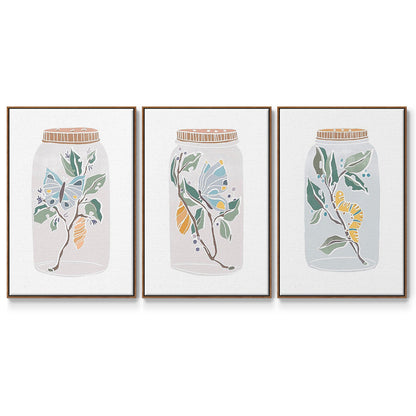 Nature Jar I - Framed Premium Gallery Wrapped Canvas L Frame 3 Piece Set - Ready to Hang