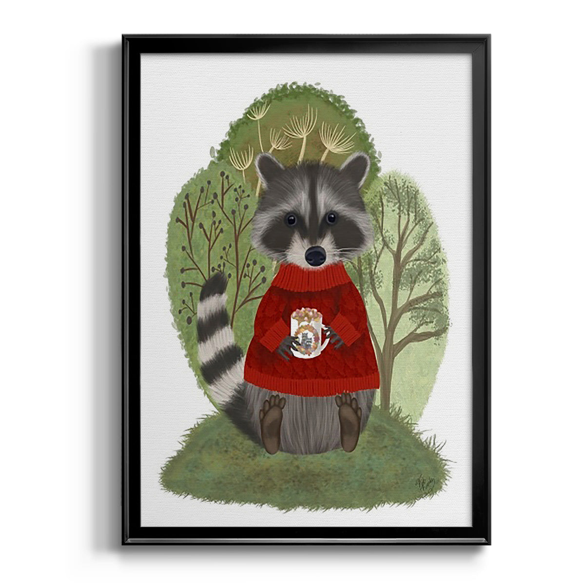 Hot Chocolate Raccoon - Modern Framed Canvas Print