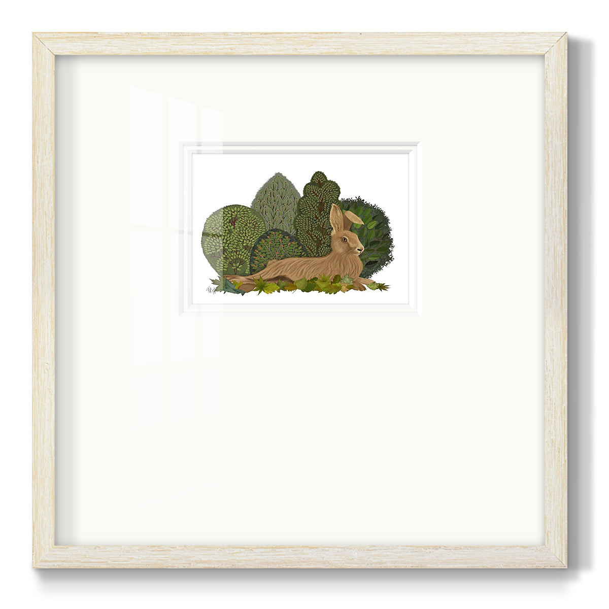 Hare Reclining in Leaves Premium Framed Print Double Matboard