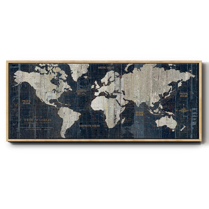 Old World Map Blue - Floater Framed Canvas Print