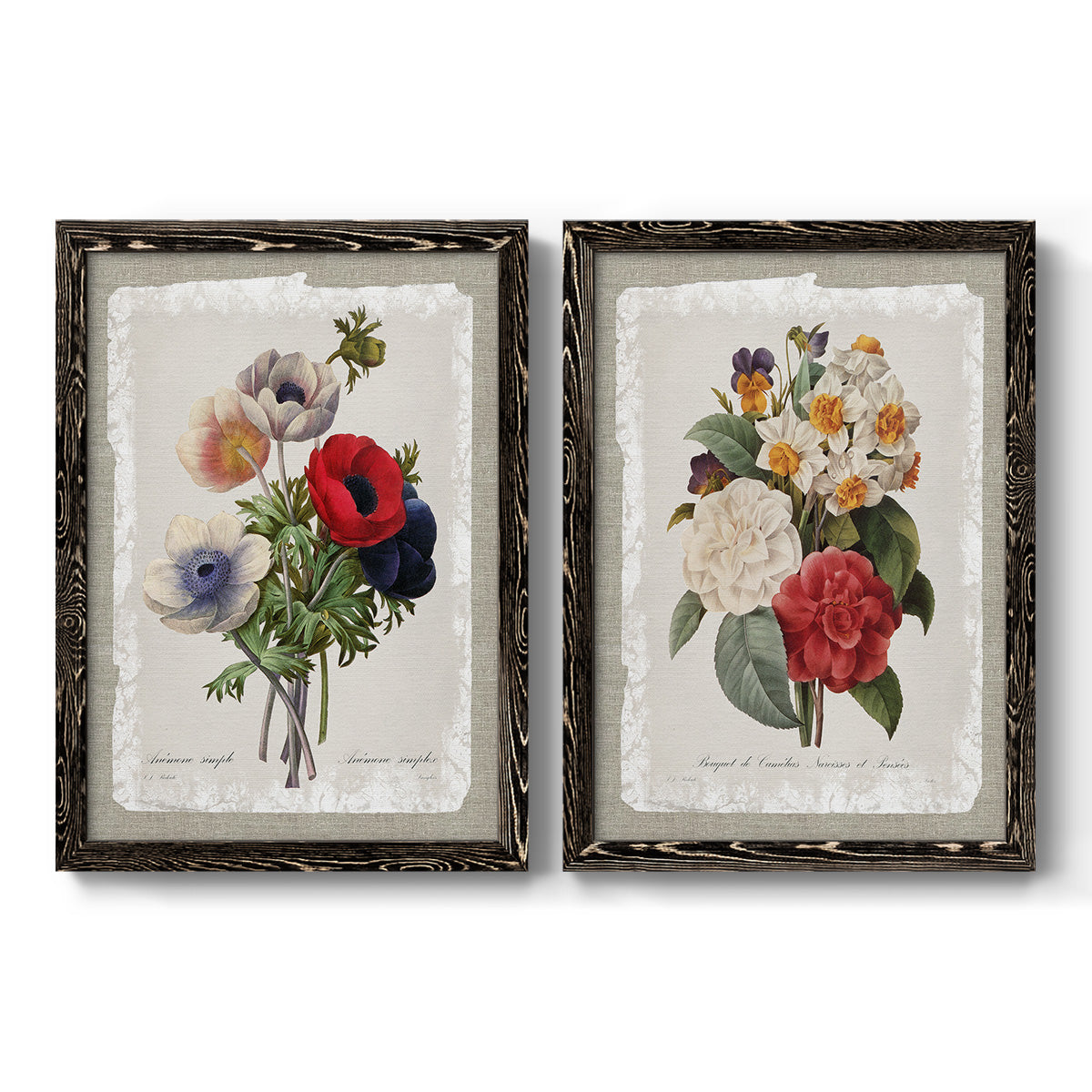 Botanical Bouquet Anemone - Premium Framed Canvas 2 Piece Set - Ready to Hang