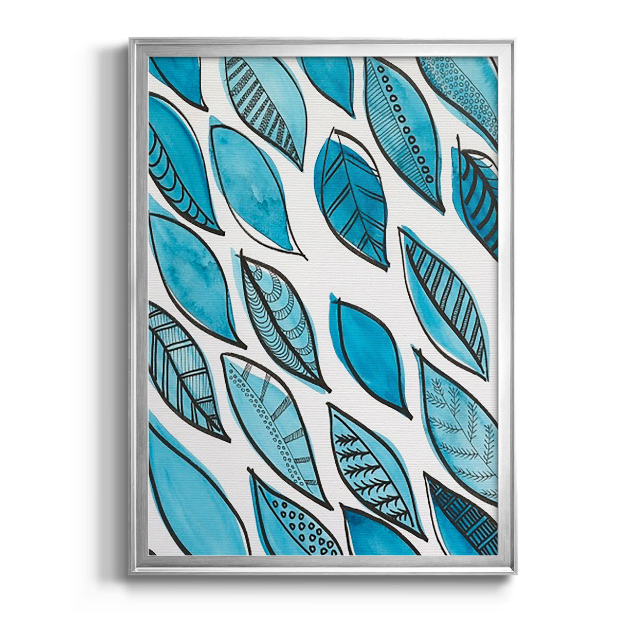 Patterned Leaf Shapes I - Modern Framed Canvas Print