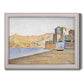 Impressionist beach town scene at Collioure by Paul Signac printed on canvas in an ornate weathered white frame.