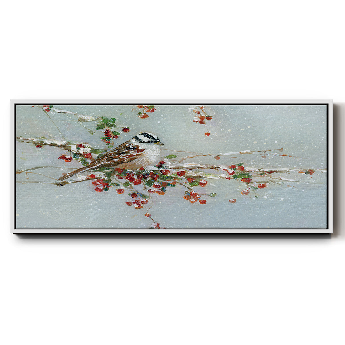 Woodpecker in Winter - Floater Framed Canvas Print