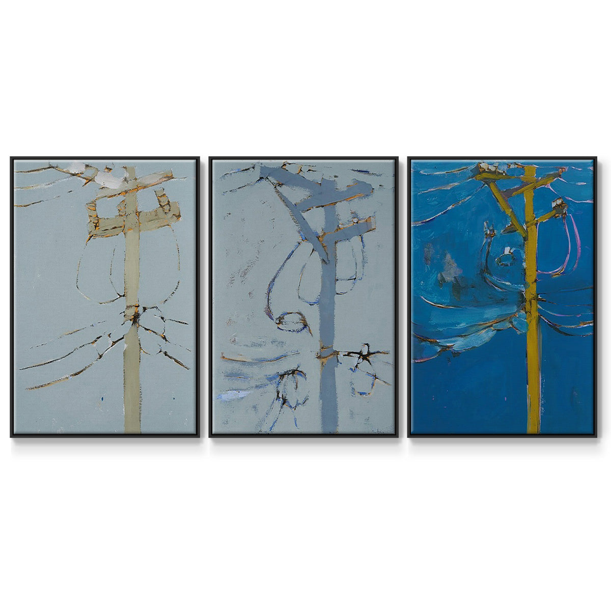 Wires IV - Framed Premium Gallery Wrapped Canvas L Frame 3 Piece Set - Ready to Hang