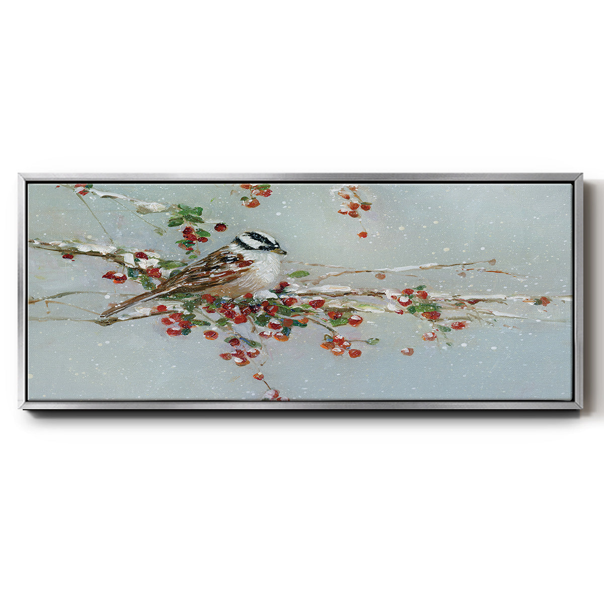 Woodpecker in Winter - Floater Framed Canvas Print