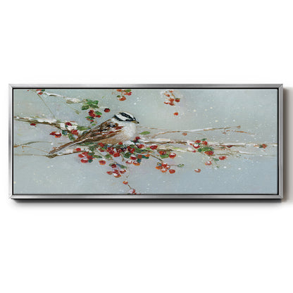 Woodpecker in Winter - Floater Framed Canvas Print