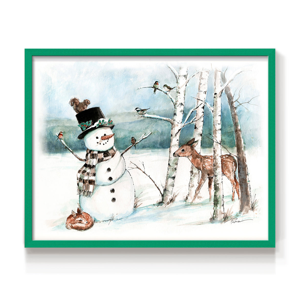 42975,snowman,deer,winter,forest,snowy landscape,birds,birch trees,scarf,top hat,wildlife,nature,frost,season,serene,animal,frosty,woodlands,frozen,cold,playful,outdoors,charming,magical,landscape art,whimsical,fauna,friendly,wildlife observation,tranquility,country scene,illustration,snowflakes,seasonal,heritage,woodland creatures,holiday,scenic,peaceful,natural beauty,art,Re-stickable,Landscape & Nature