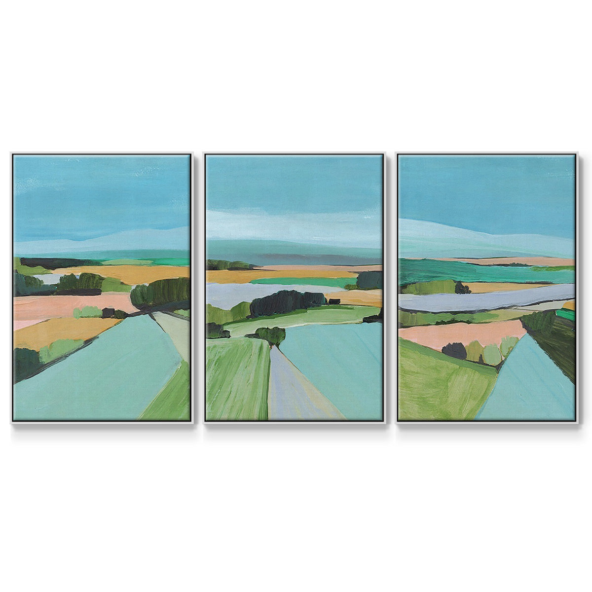 Bright Colored Countryside I - Floater Framed Canvas Set
