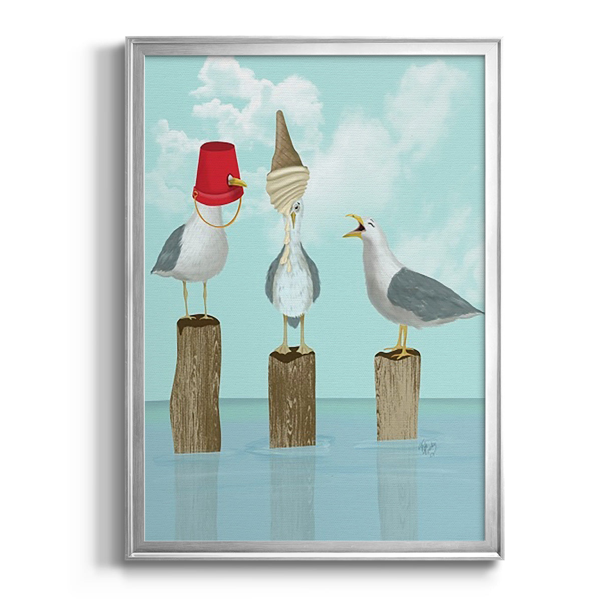 Silly Seagulls - Modern Framed Canvas Print