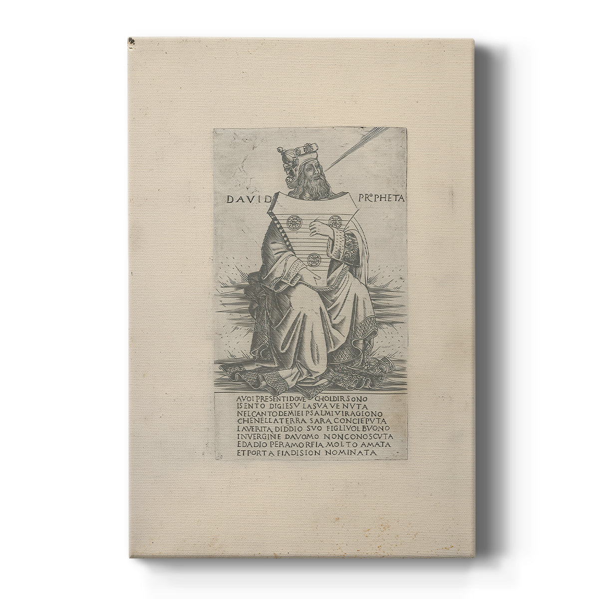 Canvas art print featuring a monochrome engraving of a prophet figure with detailed linework on a clean white background.