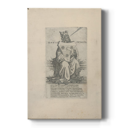 Canvas art print featuring a monochrome engraving of a prophet figure with detailed linework on a clean white background.