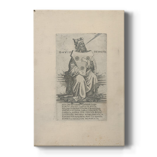 Canvas art print featuring a monochrome engraving of a prophet figure with detailed linework on a clean white background.