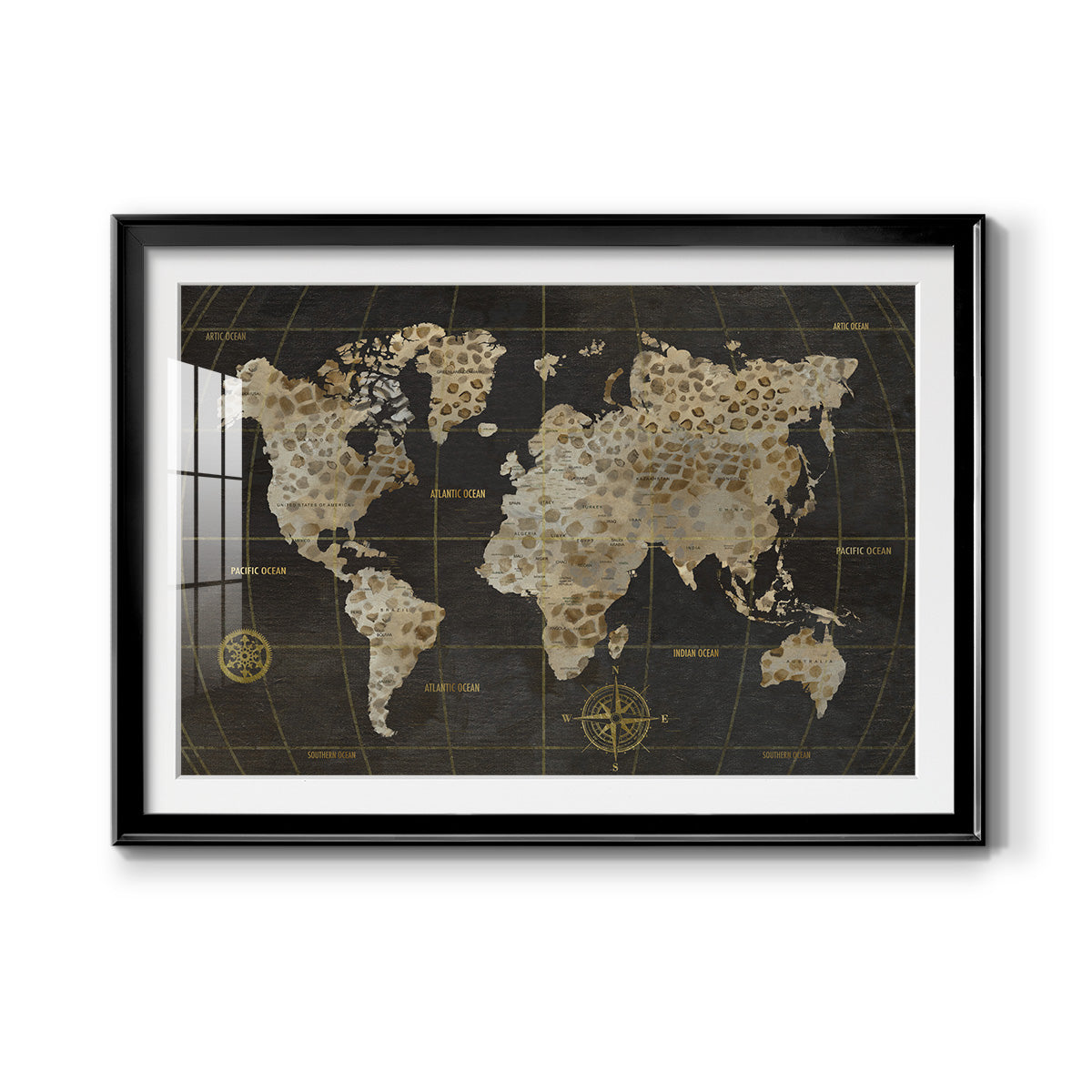 Safari World Map - Modern Framed Art Print