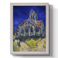 Expressionist church landscape painting by Vincent van Gogh printed on canvas in an ornate champagne frame with a vertical orientation.