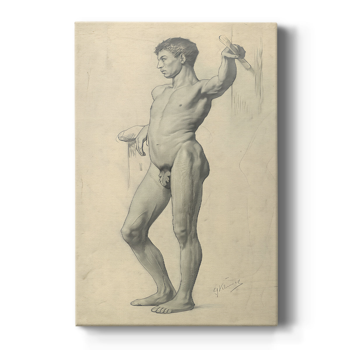Canvas art print featuring a figure study of a standing male nude with light, expressive linework on a clean white background.