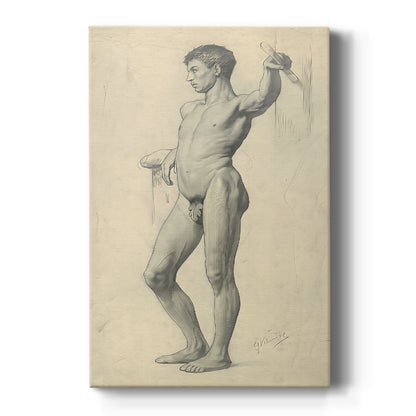 Canvas art print featuring a figure study of a standing male nude with light, expressive linework on a clean white background.