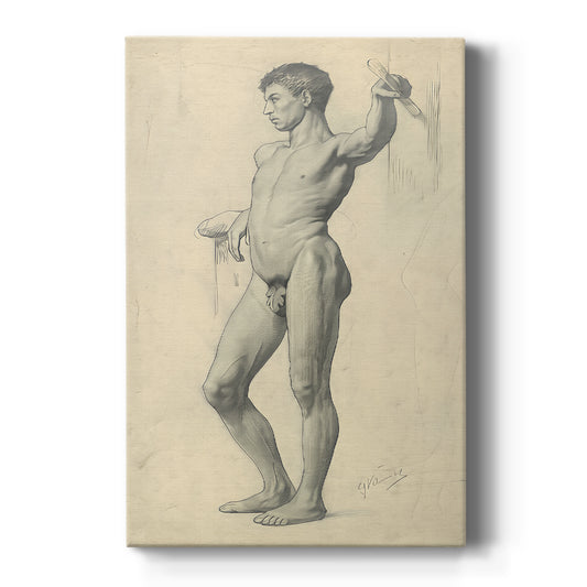 Canvas art print featuring a figure study of a standing male nude with light, expressive linework on a clean white background.