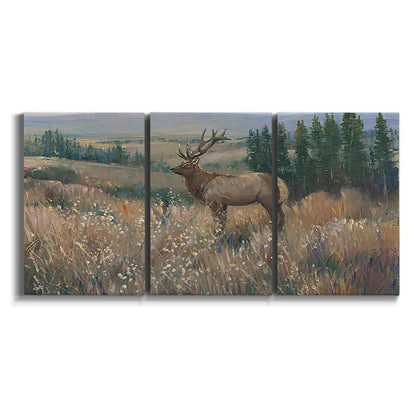 Three-panel canvas wall art featuring western wildlife standing in grassland on white background.
