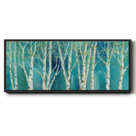 Birch on Blue - Floater Framed Canvas Print