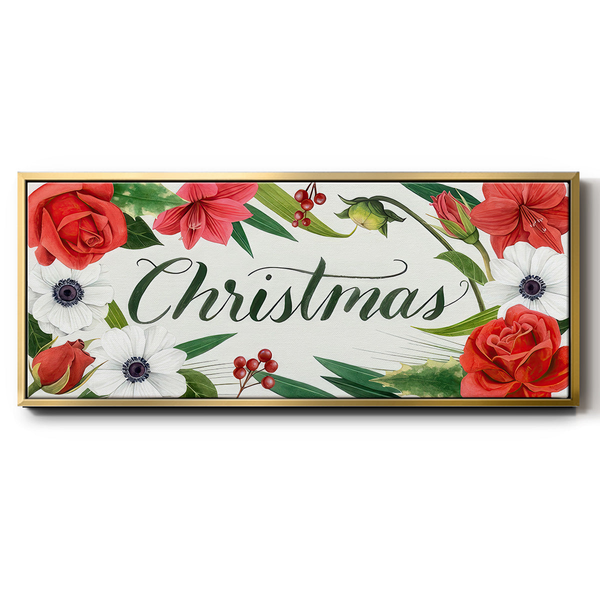 Christmas Flora Wreath Collection D - Floater Framed Canvas Print
