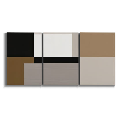 Three-panel canvas wall art featuring geometric abstract centerpoint composition on white background.