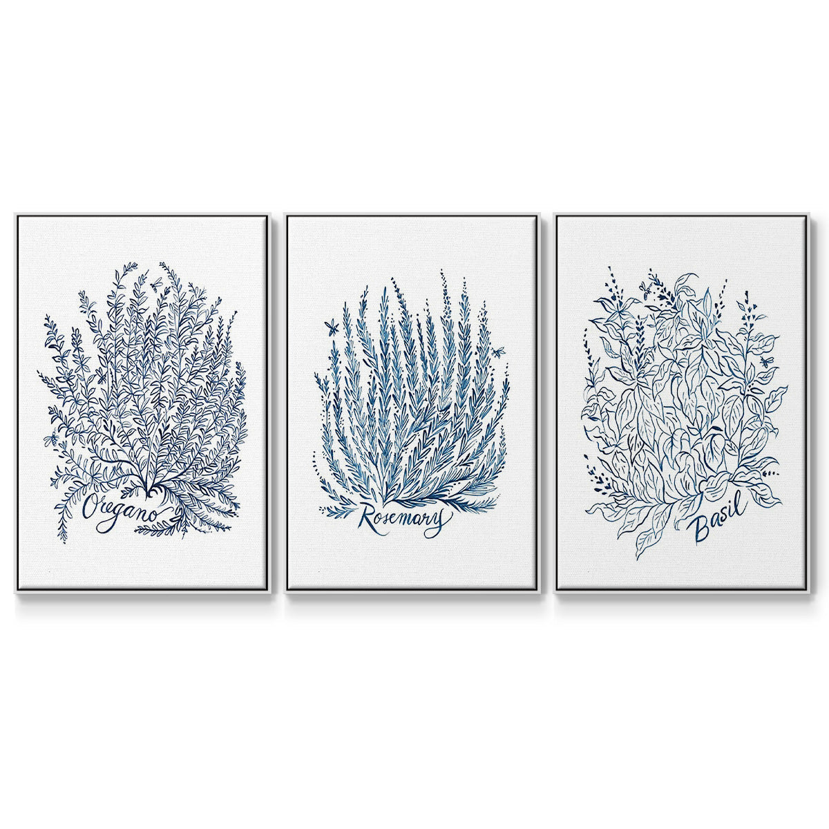 Summer Herb Garden Sketches I - Framed Premium Gallery Wrapped Canvas L Frame 3 Piece Set - Ready to Hang