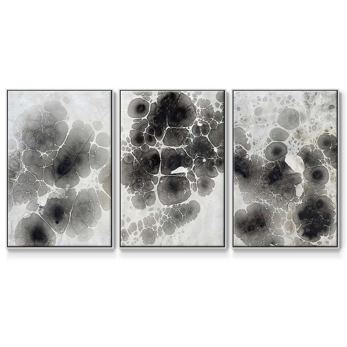 Marbling X - Framed Premium Gallery Wrapped Canvas L Frame 3 Piece Set - Ready to Hang