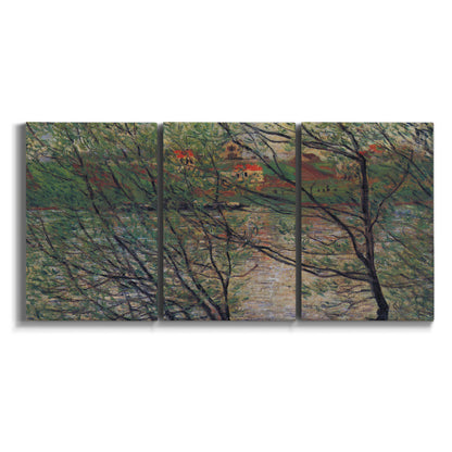 Three-panel canvas wall art featuring spring countryside with fresh foliage on white background.