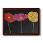 Contemporary poppy flower artwork printed on canvas in an ornate cherry burl wood frame.