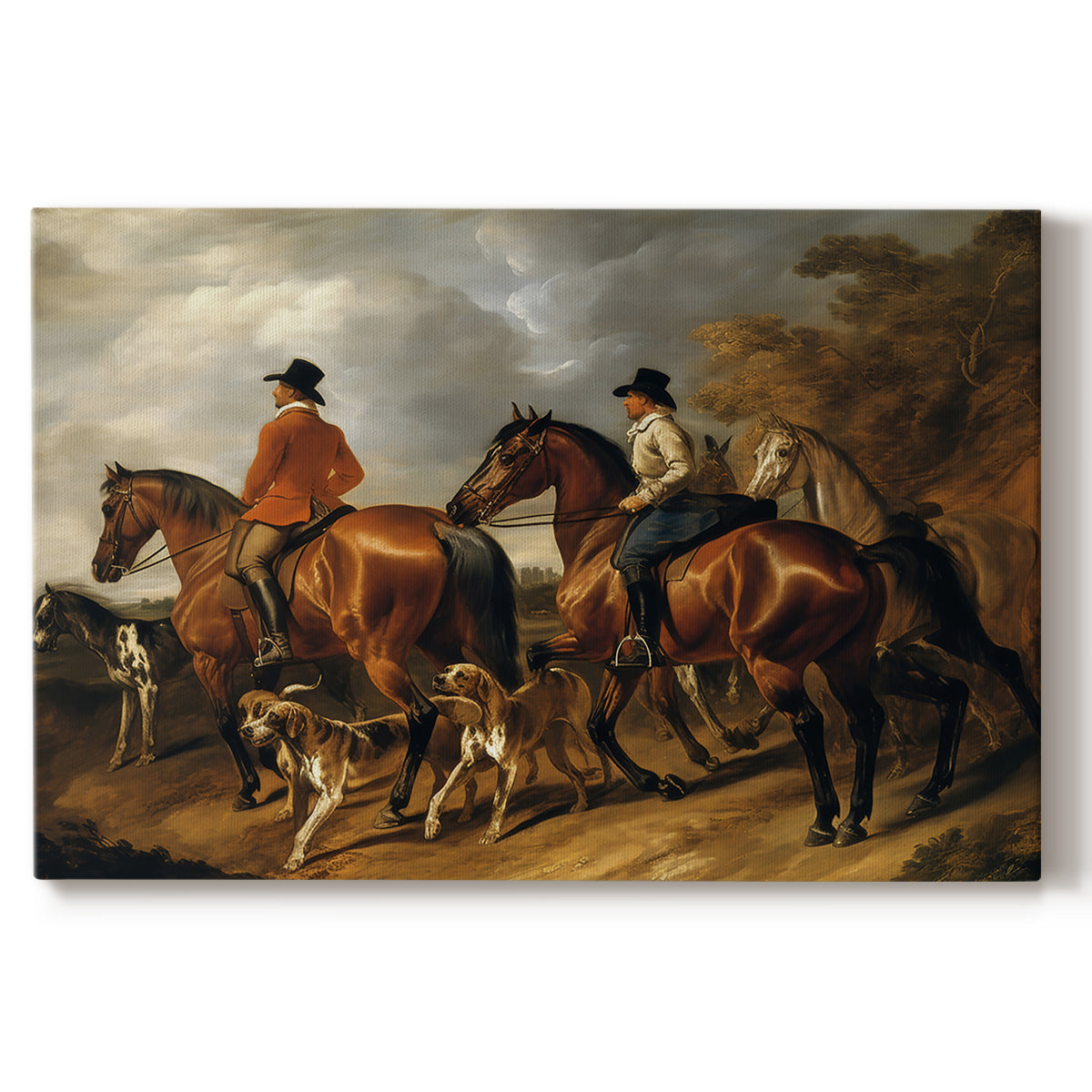 horseback riding,countryside,dogs,painting,classic art,riders,horses,landscape,nature,adventure,equestrian,collaboration,sky,animals,artwork,historical,scenery,outdoors,beauty,clouds,companionship,tranquility,rural,figures,elegant,tradition,activity,journey,exploration,teamwork,hobbies,sun,late afternoon,brown horses,communication,farms,paths,leisure,lifestyle,paint,heritage,culture,craftsmanship