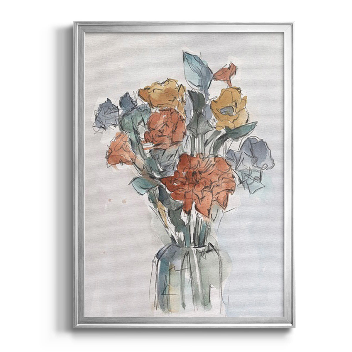 Watercolor Floral Arrangement I - Modern Framed Canvas Print