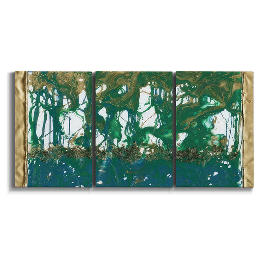 Three-panel canvas wall art featuring fluid abstract color movement on white background.