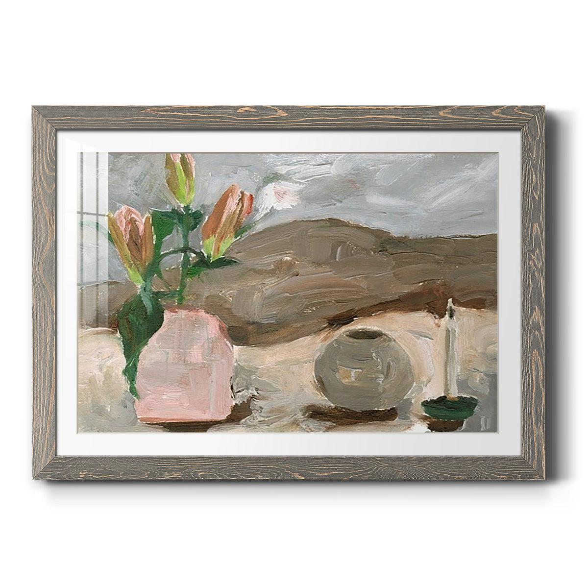 Vase of Pink Flowers V - Barnwood Framed Art Print