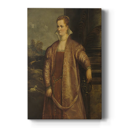 Canvas art print featuring a Renaissance portrait of a young woman with soft light and calm expression on a clean white background.