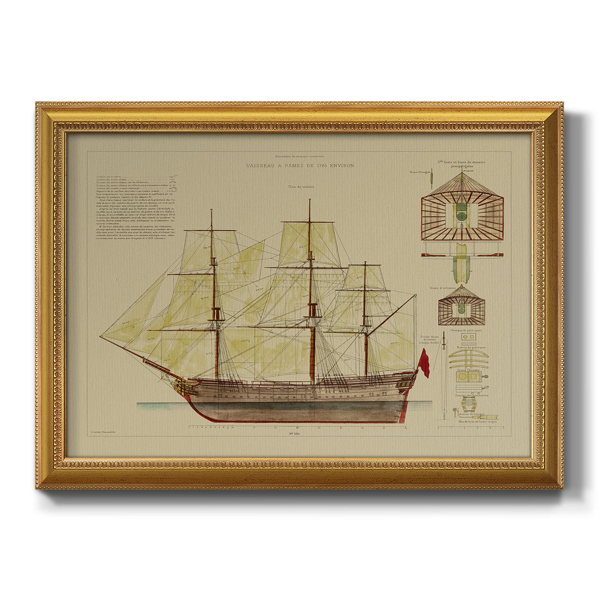 Antique Ship Plan VIII Premium Framed Canvas- Ready to Hang