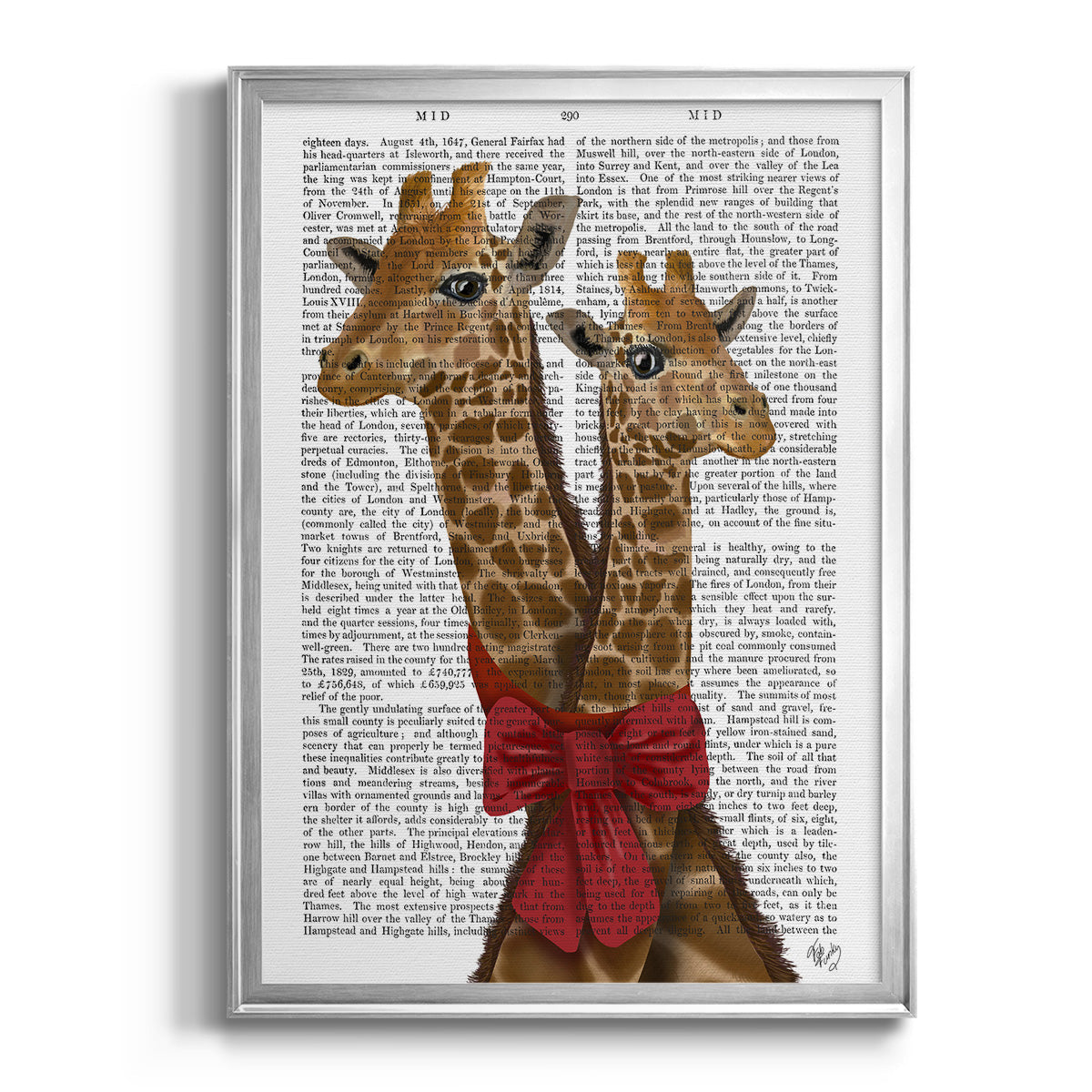 Giraffes and Bow - Modern Framed Canvas Print