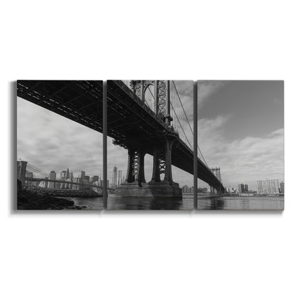 Three-panel canvas wall art featuring manhattan bridge industrial cityscape on white background.