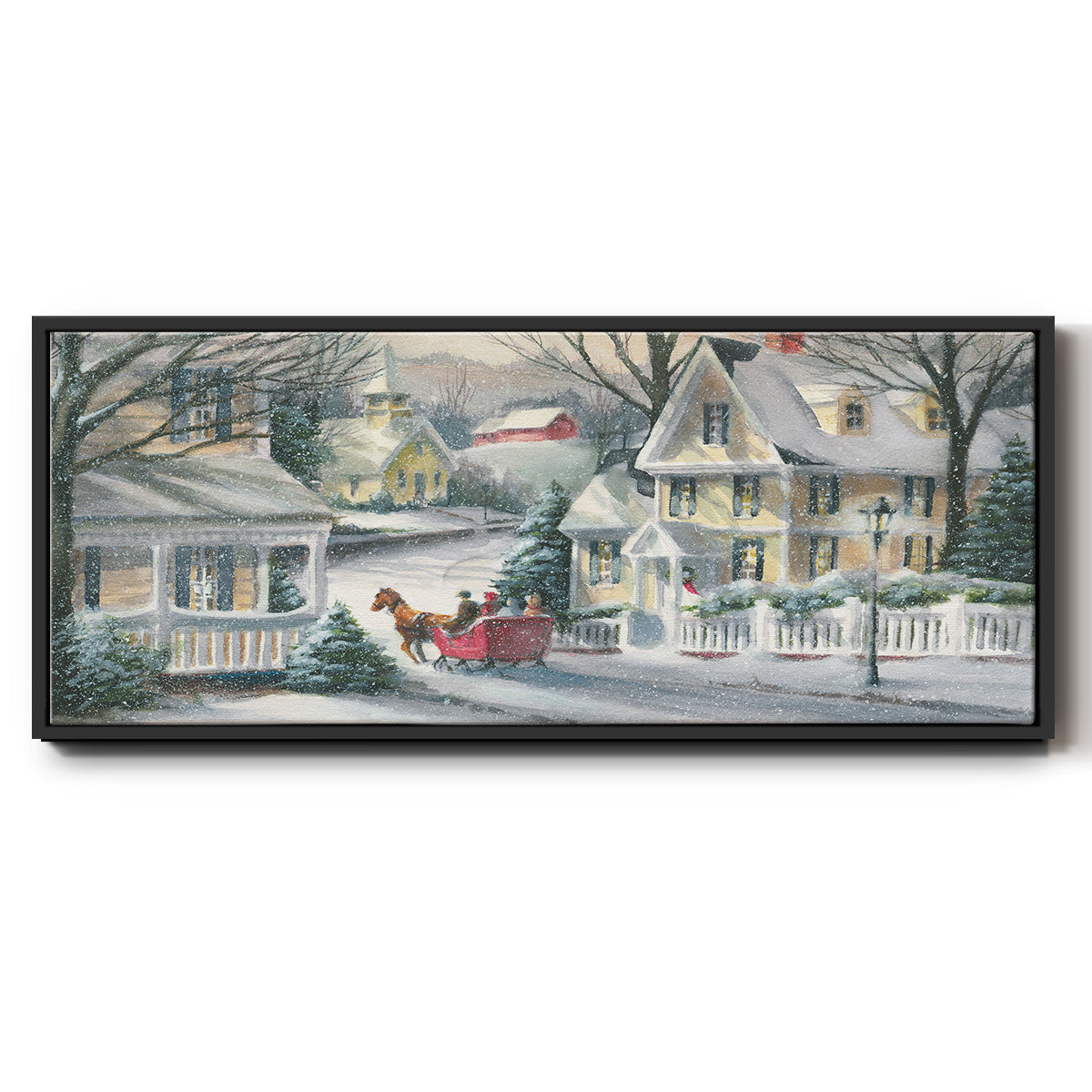 Village Sleigh Ride - Floater Framed Canvas Print