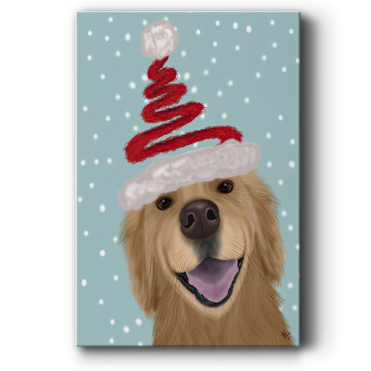 Christmas Golden Retriever and Spring Santa Hat - Gallery Wrapped Canvas