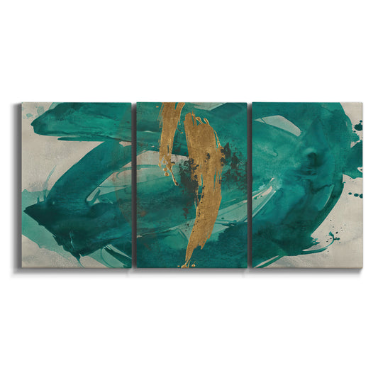 Three-panel canvas wall art featuring interconnected abstract flowing forms on white background.