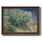 Impressionist lilac flower painting by Vincent van Gogh printed on canvas in an ornate bronzed mahogany wood frame.