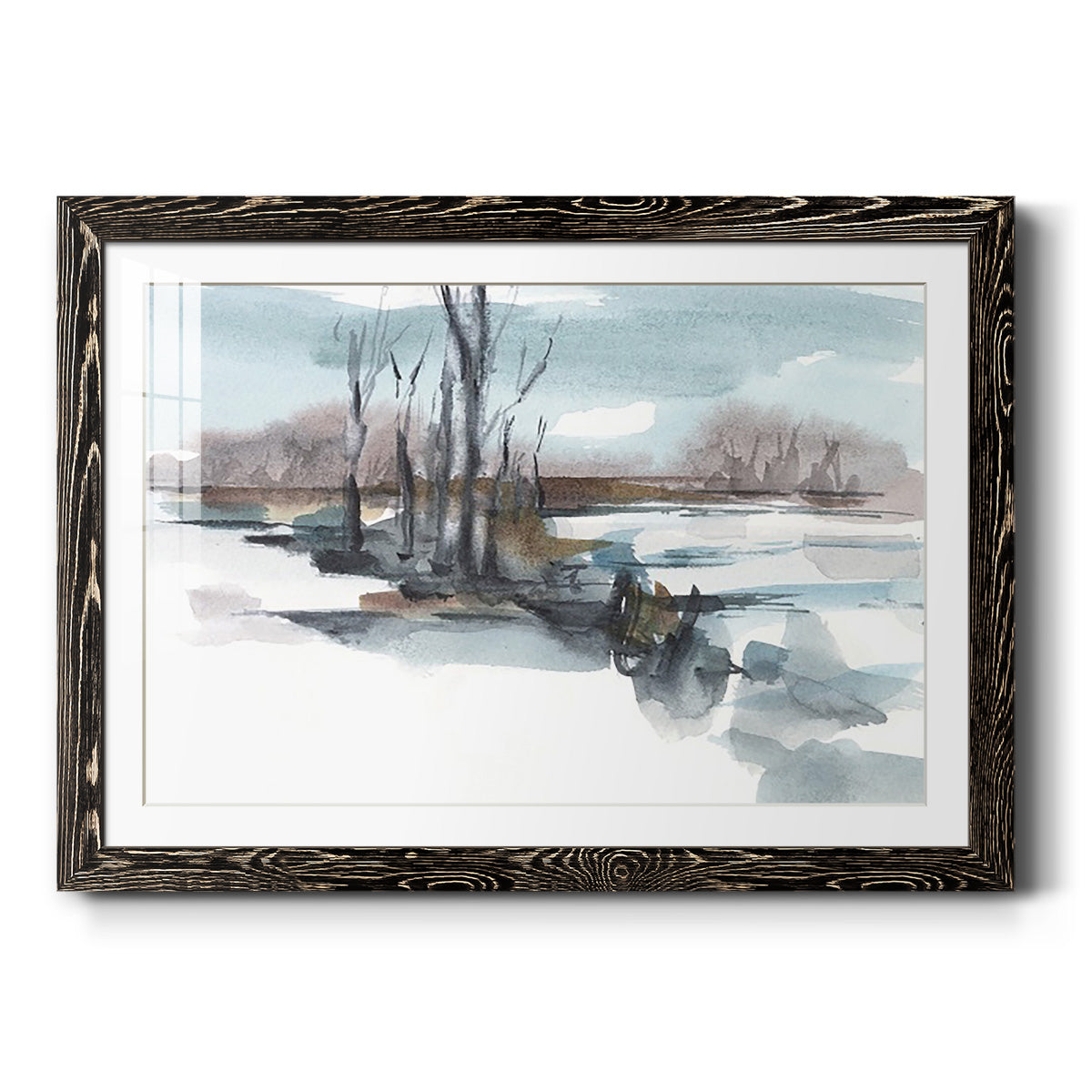 Winter Stream Watercolor II - Barnwood Framed Art Print