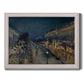 Impressionist nighttime Paris street scene by Camille Pissarro printed on canvas in an ornate weathered white frame.