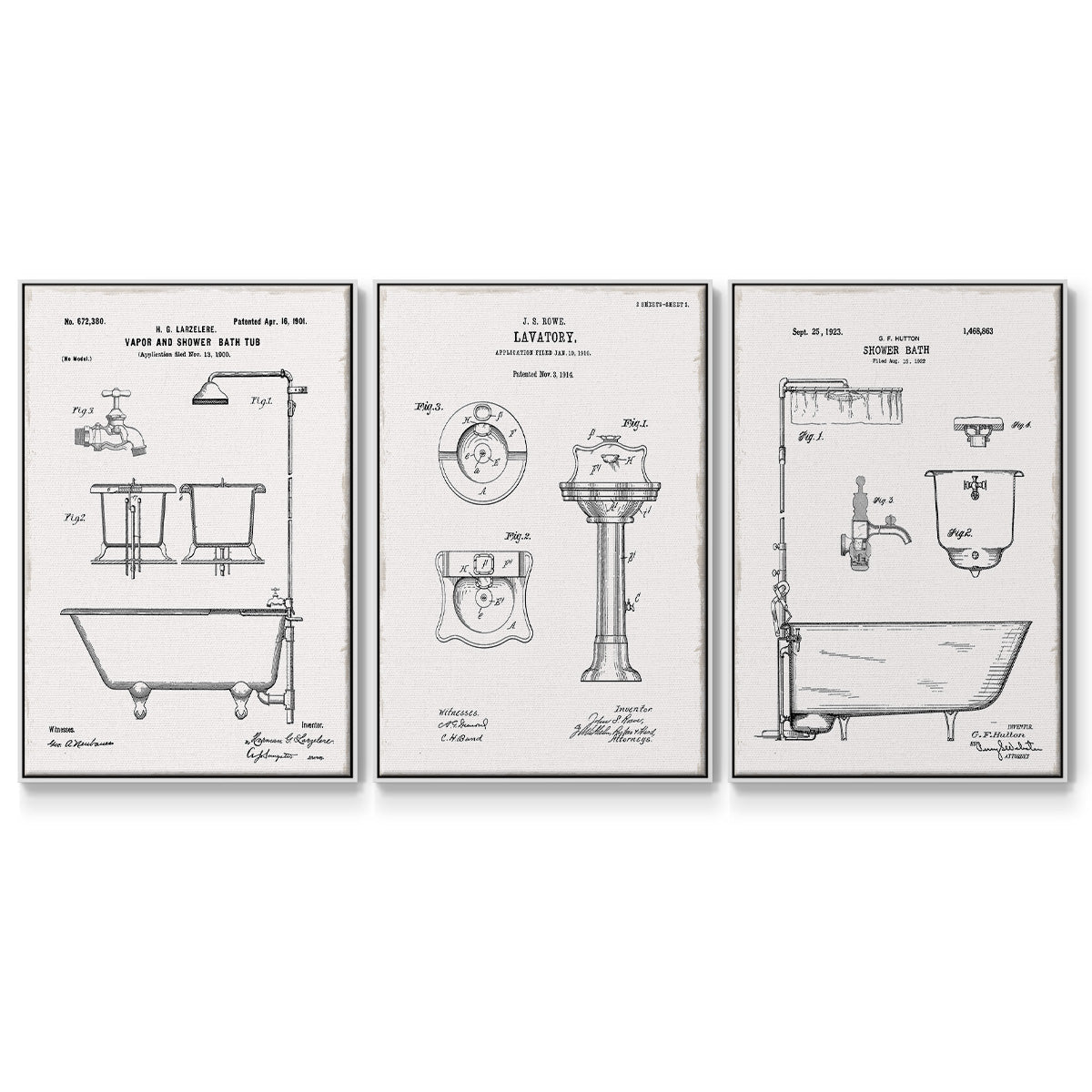 Vintage Bath I - Floater Framed Canvas Set